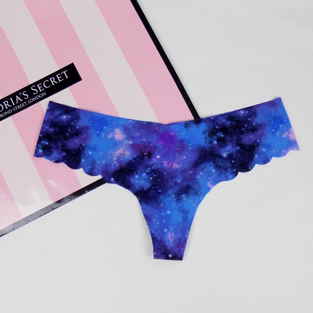 new! VICTORIA'S SECRET VS PINK no show scallop thong celestial stars